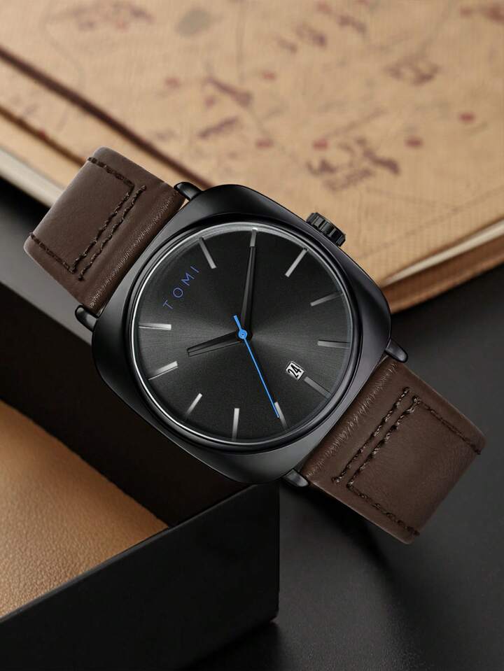 TOMI T-084 Men's Watch Quartz Date Leather Strap - Desertcart.store
