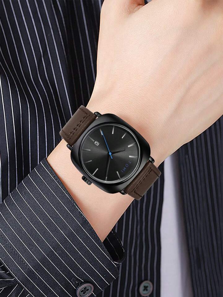TOMI T-084 Men's Watch Quartz Date Leather Strap - Desertcart.store